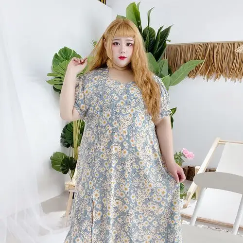 大码连衣裙胖夏mm200斤长款2021宽松洋气加肥加大波点雪纺山本裙