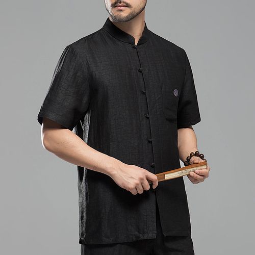 中青年男士香云唐装夏季短袖真丝桑蚕蚕丝莨绸唐装