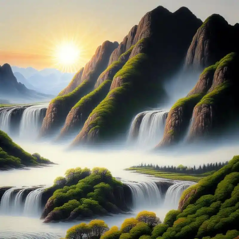 瀑布美景,招财好运