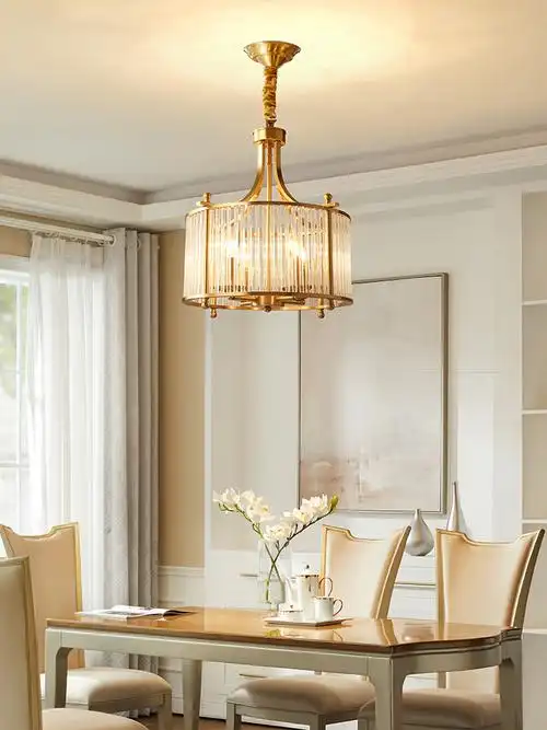 全铜美式餐厅水晶吊灯客厅餐桌灯灯饰美式复古卧室吊灯灯具