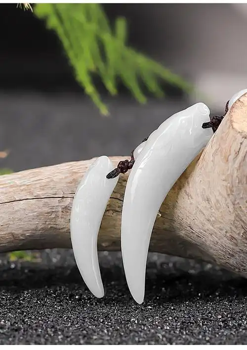 天然和田玉狼牙吊坠男士项链霸气狼牙护身符挂件男女款个性饰品潮