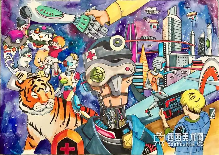 二等奖中学生获奖科幻画《智能时代》