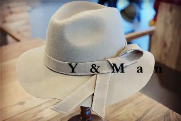 y&man意大利大牌专柜原单 经典高档澳毛宽檐帽 毛呢大沿礼帽