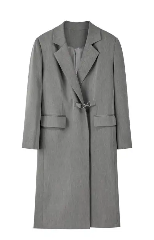 chuu气质灰色长款西装女2021秋季新款潮流时尚西服宽松长袖外套 灰色