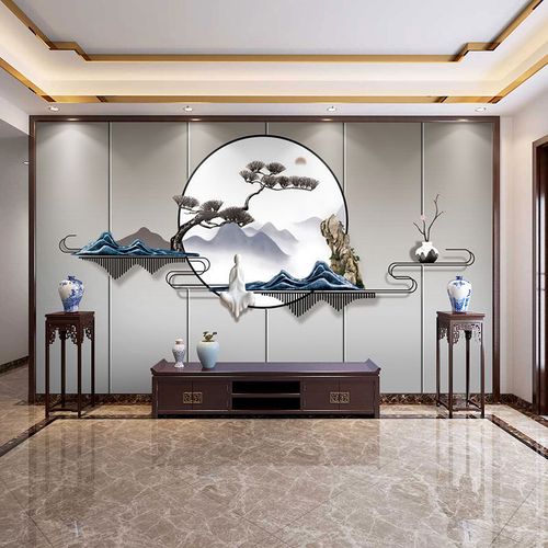 大气d壁画新中式轻奢山水电视墙壁纸客厅沙发卧室背景墙壁布自粘