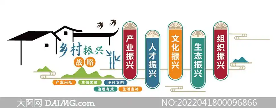 中国风乡村振兴战略文化墙设计矢量素材