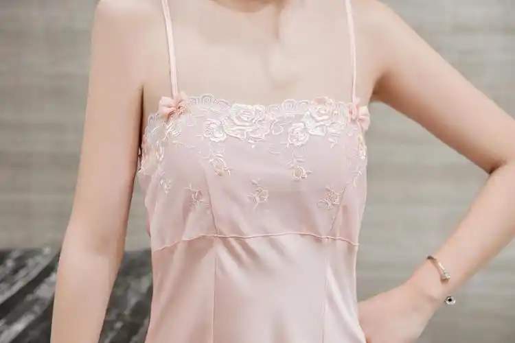 冰丝睡衣女夏季冰丝性感薄款蕾丝小胸公主一字领抹胸吊带睡裙8826白色