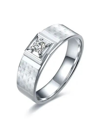 周六福cnc白18k金男款钻石戒指