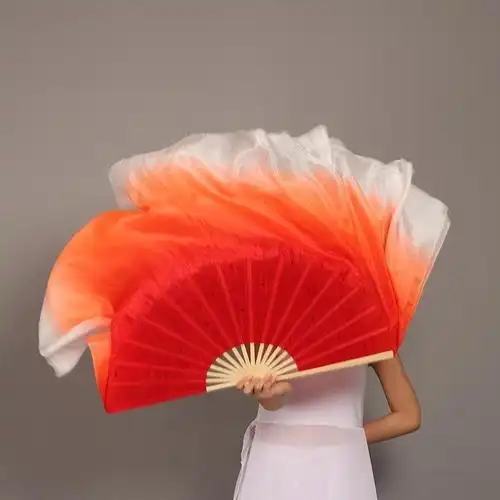 秧歌扇子渐变变色真丝舞蹈秀色古典荞麦花双面更多舞蹈配饰