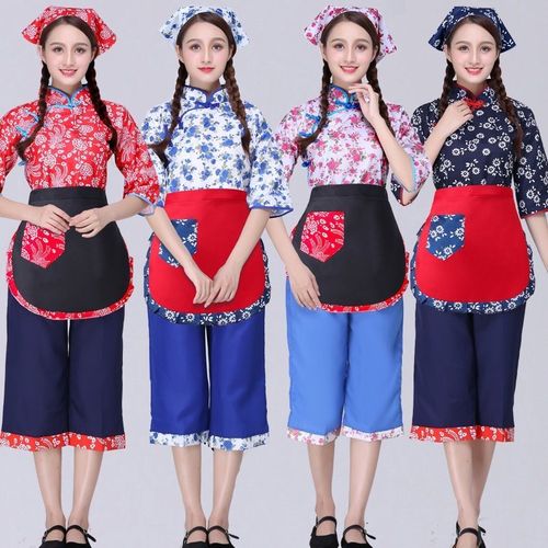阿庆嫂碎花采茶舞服装女民族风茶艺村姑秧歌舞蹈广场舞套装演出服