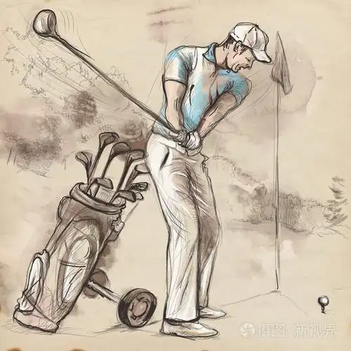 高尔夫玩家-手绘制,绘制插图