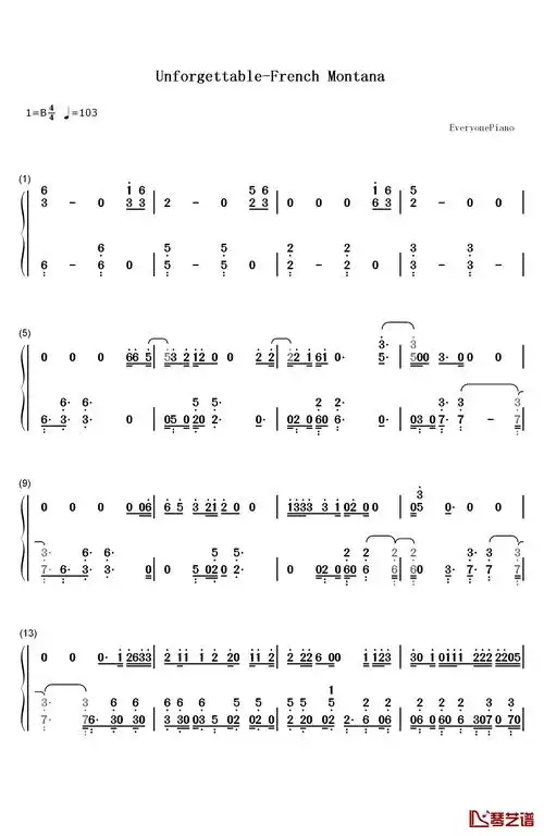 unforgettable钢琴简谱-数字双手-french montana1