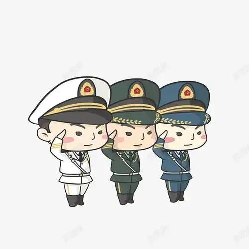 卡通敬军礼的海陆空军