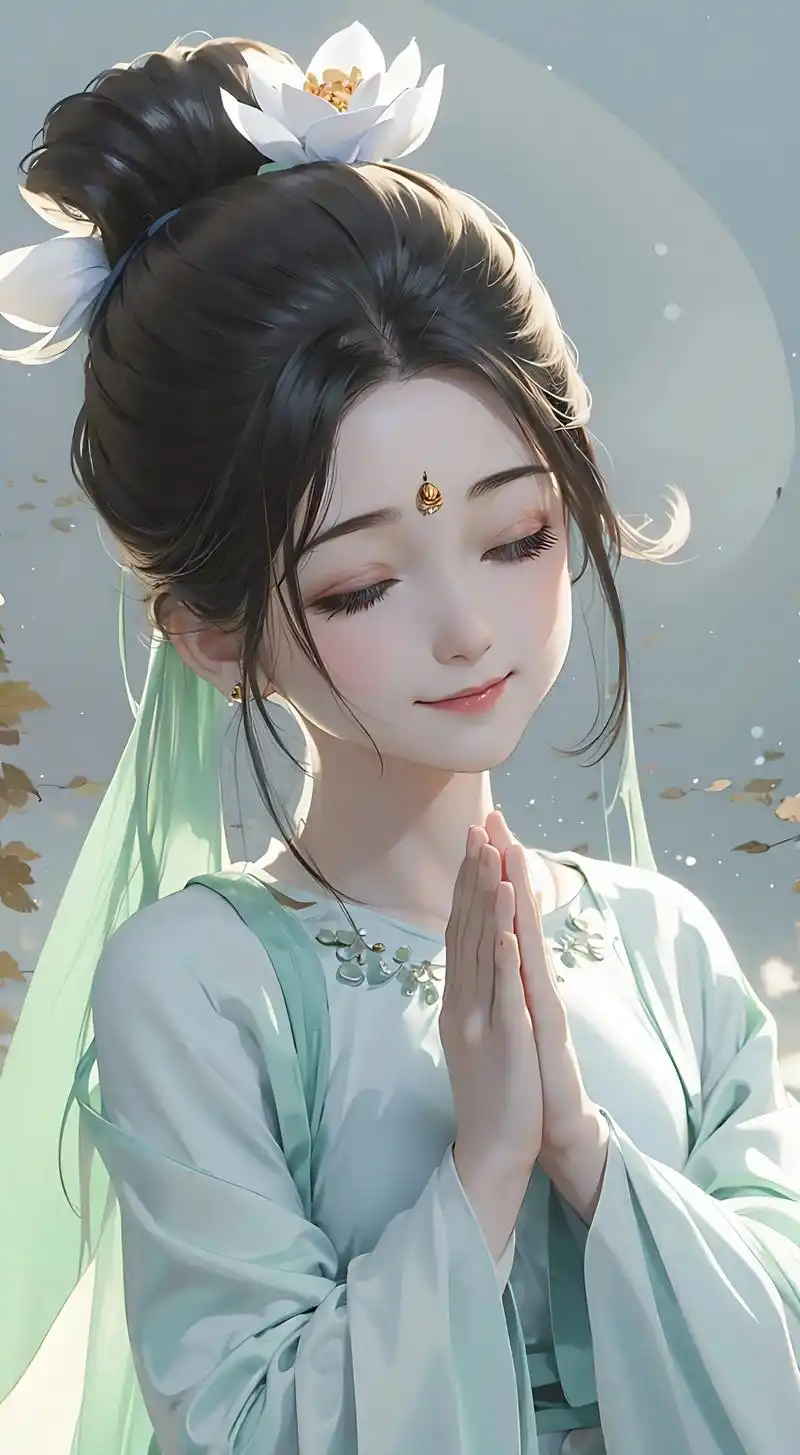 佛系少女,闭着眼睛祈祷,闭着眼睛,双手合拢祈祷,双手合拢,微 - 抖音