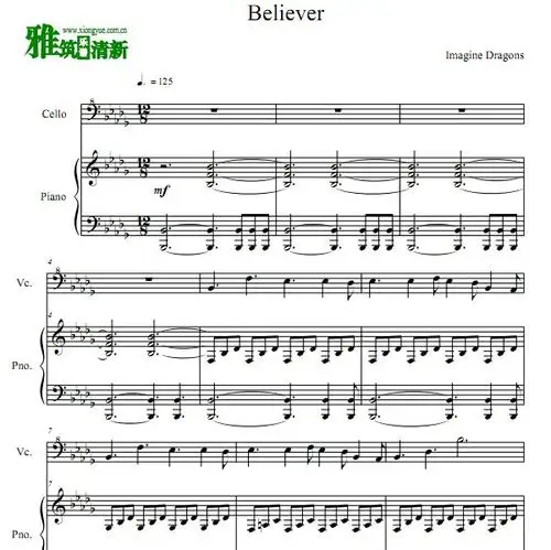 imaginedragonsbeliever大提琴钢琴二重奏谱