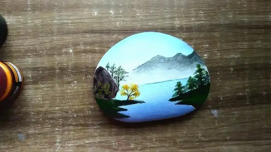 原创用丙烯颜料在石头上画一幅山水风景画详细的绘画步骤