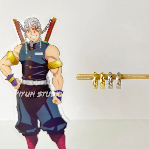 宇髓天元s925银耳钉鬼灭之刃几何耳环犬夜叉弥勒耳饰简约小众耳扣