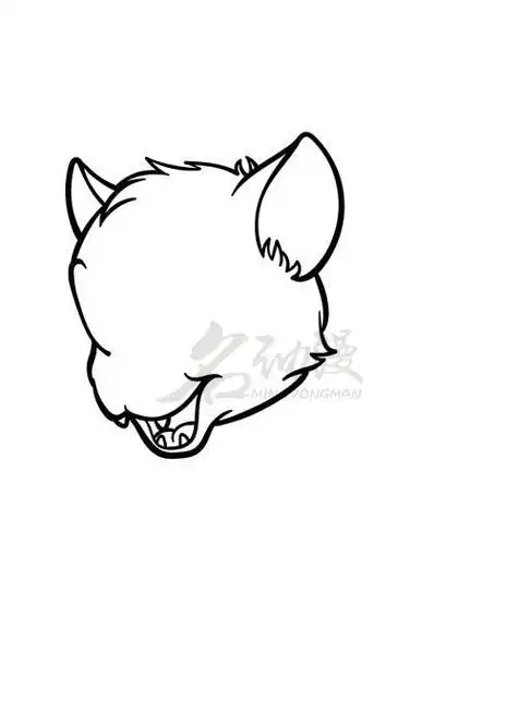 第一步:我们开始绘制小狼崽的头部外轮廓,用大号笔刷画出狼崽的耳朵.