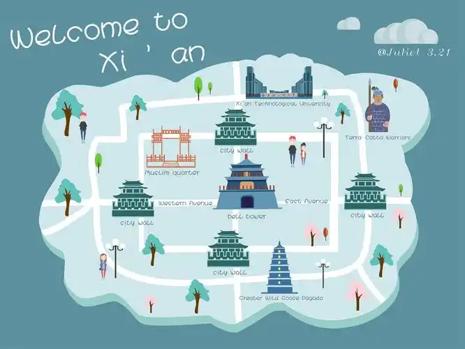 西安地图插画