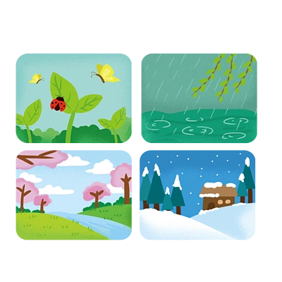 卡通插画可爱手绘四季春夏秋冬下雨雪花虫