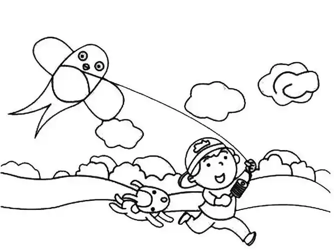 小男孩放风筝简笔画