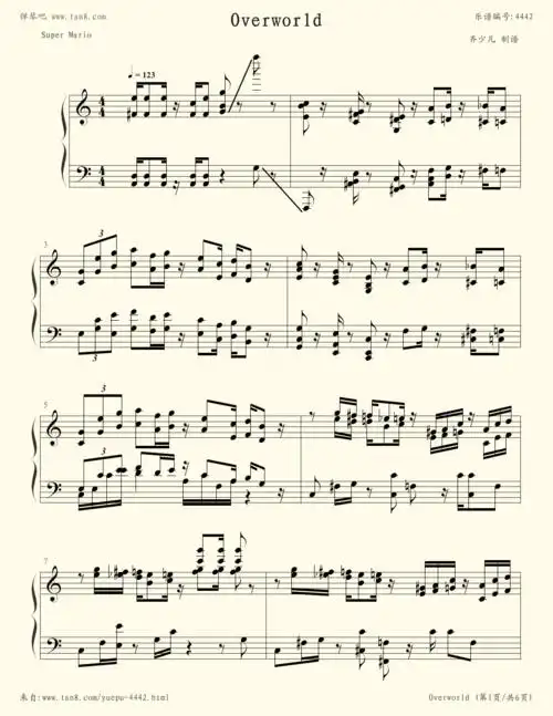 《超级玛莉,钢琴谱》齐少凡版,超级玛丽|弹吧|钢琴谱|吉他谱|钢琴曲