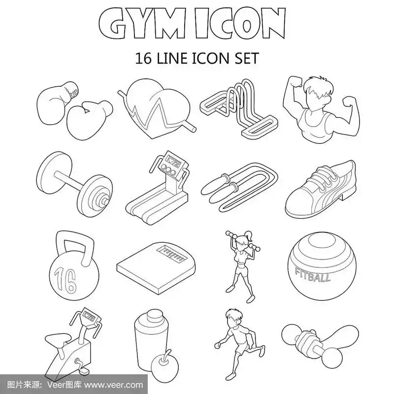 健身房图标设置在轮廓风格