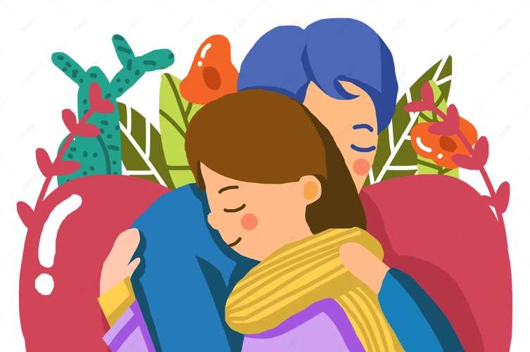 拥抱在一起的卡通时尚情侣插画