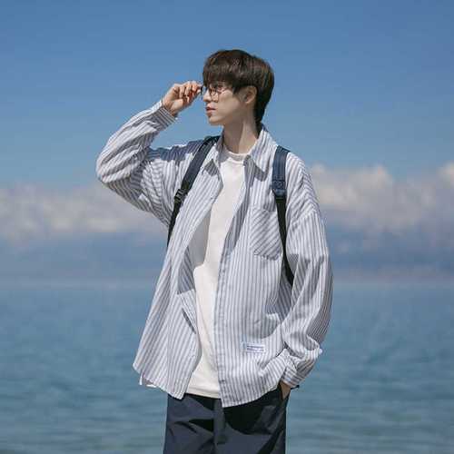 日系cityboy衬衫男潮ins痞帅炸街高级感长袖竖条纹衬衣男友风外套