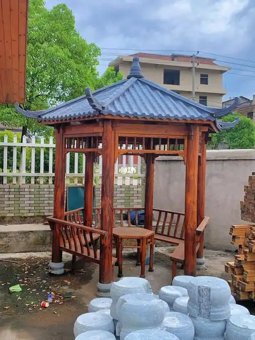 凉亭 #防腐木凉亭 #树脂瓦六角凉亭