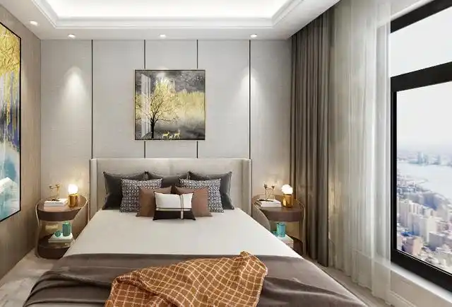 灰色的墙布镶嵌着黑色的金属条