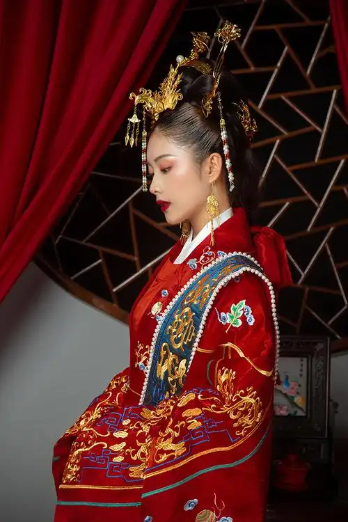 明制汉服婚服结婚花嫁拖尾中式嫁衣凤冠霞帔古装情侣大婚全套马面