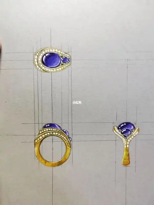 手绘戒指三视图