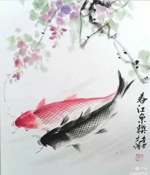 国画教程分享101春江鱼乐