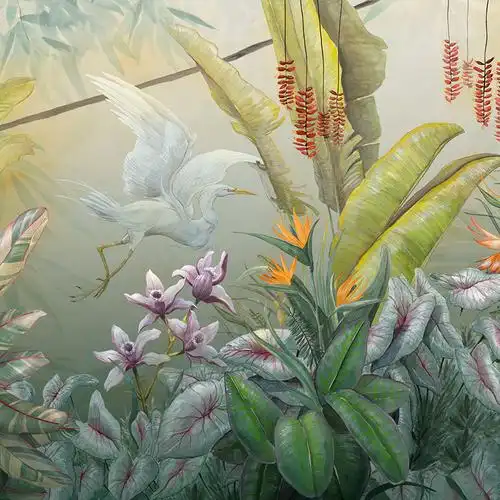 意大利原装进口墙纸飞鸟热带雨林壁画沙发背景墙其它