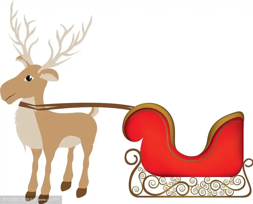 驯鹿拉着雪橇的彩色剪影