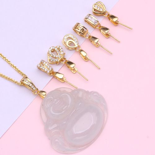 包邮斜孔吊坠扣夹扣s925纯银扣连接扣观音翡翠玉坠玉佛斜孔扣头h4