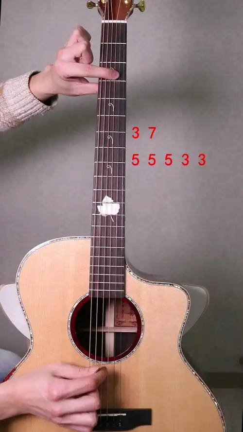 横线从上到下对应吉他1-6弦,数字代表品位,数字在几弦就弹几弦.