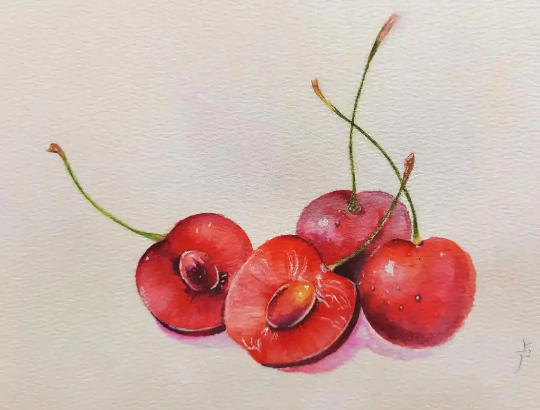 樱桃绘画.#简笔画 #一起学画画 #图文伙伴计划 #樱桃水彩 - 抖音