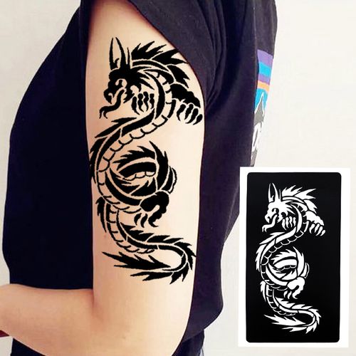 青龙盘龙花臂半臂加厚纹身模板可重复社会霸气纹身膏果汁纹绣喷绘