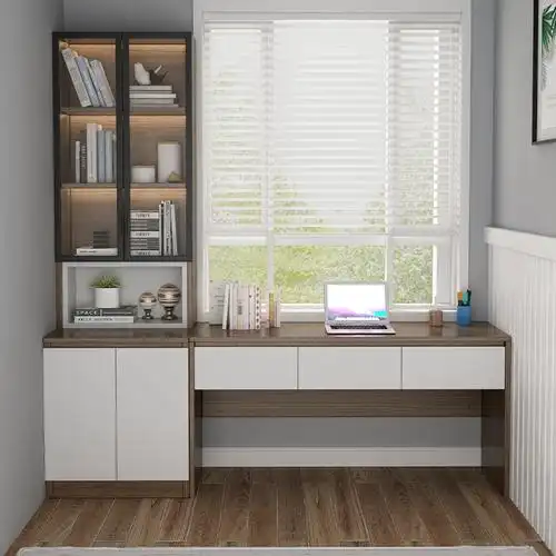 实木飘窗书桌书柜一体阳台储物柜可坐柜卧室窗台地柜矮柜置物定制