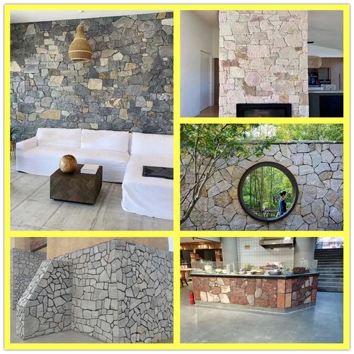 天然碎拼石文化石不规则乱形毛石片贴面别墅墙砖庭院花园铺路石板