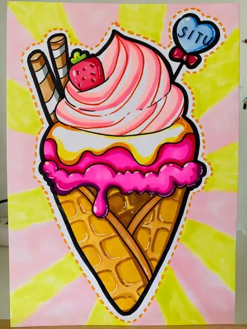 夏日冰激凌 马克笔画 儿童画
