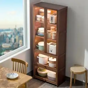 厨房收纳置物架落地多层碗柜带门多功能碗筷盘碟锅具电器储物柜子