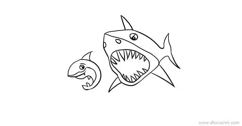 鲨鱼吃大白鲨儿童画怎么画 鲨鱼吃大白鲨简笔画图片大全