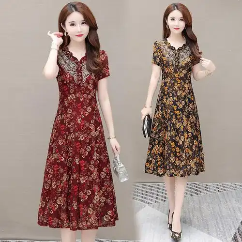 邦宝古贝莎妈妈夏装新款气质连衣裙40岁50中年女装洋气彦秋仑品牌