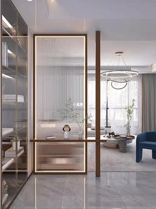 现代简约轻奢风客厅玄关隔断装饰设计效果