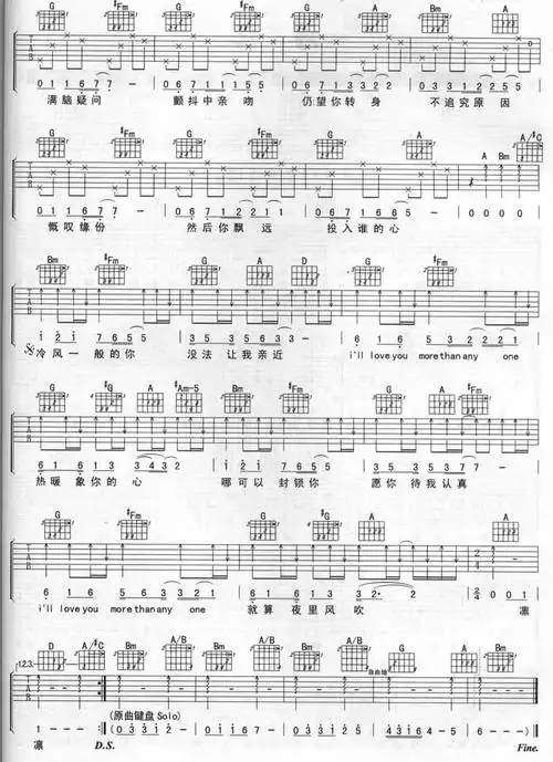伤感的恋人吉他谱 下载-明明简谱网