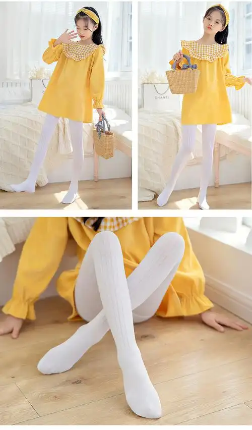 2020秋冬款儿童舞蹈袜白色脚底防滑女童连裤袜棉宽竖条宝宝打底裤