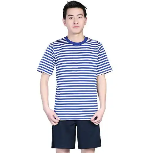 包邮 正品海军体能服男女海魂衫俄罗斯蓝白条纹短袖t恤速干体能训练服